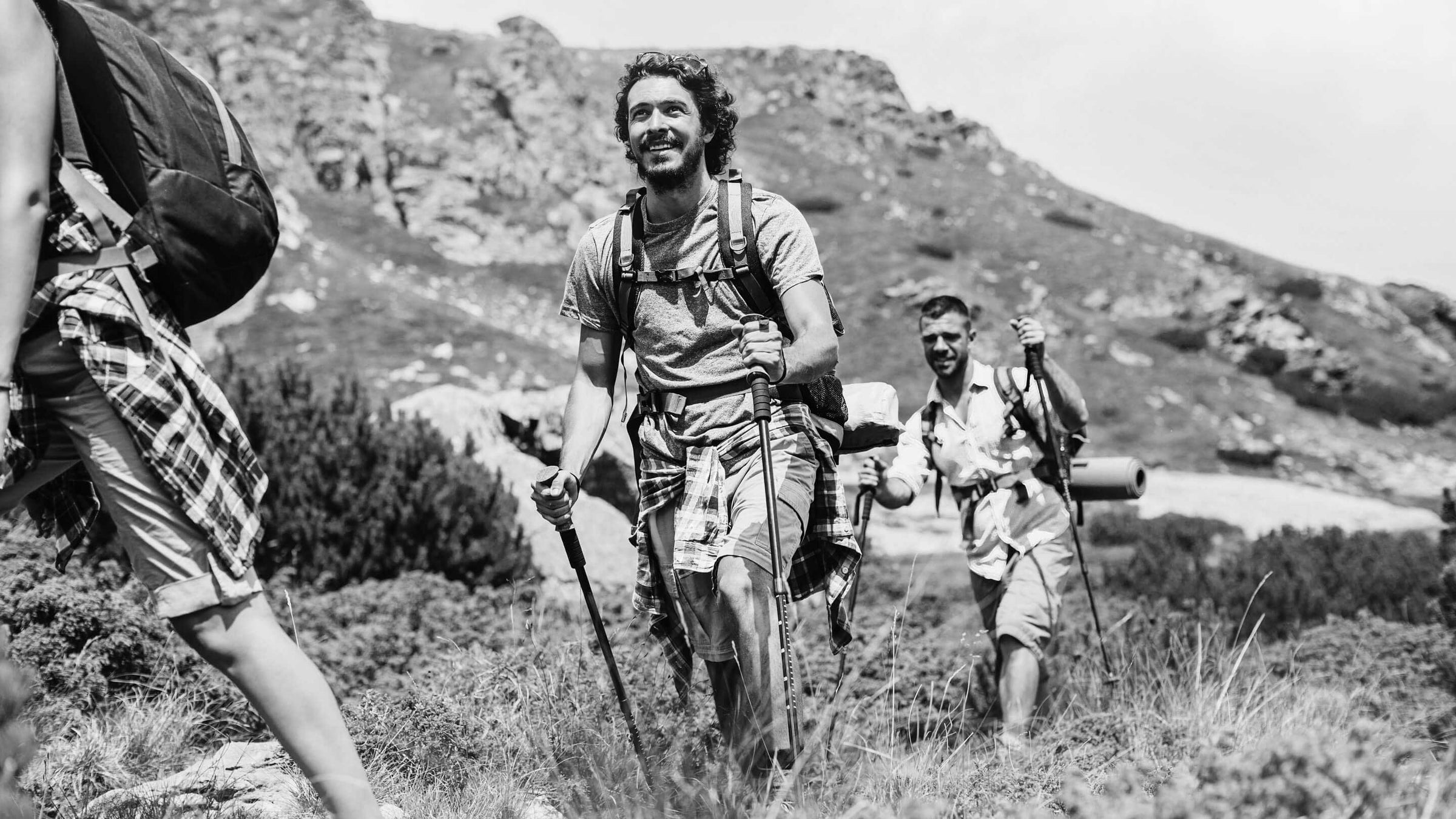 Men hiking through the mountains