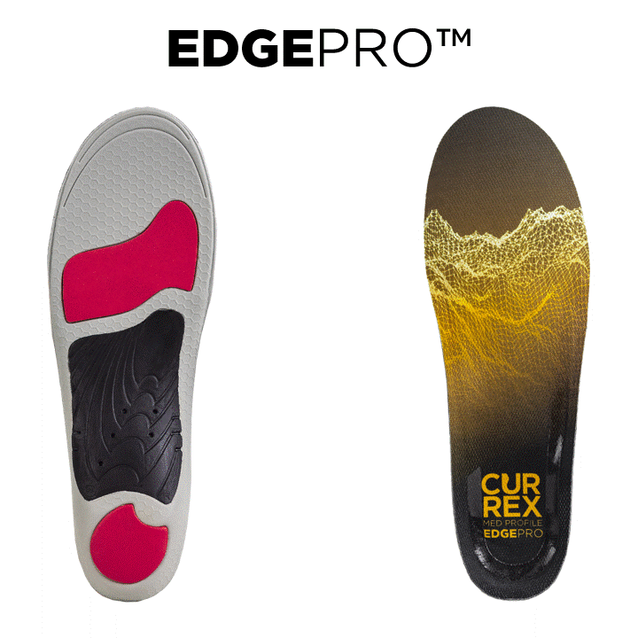 CURREX EDGEPRO: balanced cushioning base layer, firm insulating forefoot cushioning, standard top cover, narrow width for ski boots, firmer dynamic shell, supergrip zone, dense heel cushioning #profile_medium