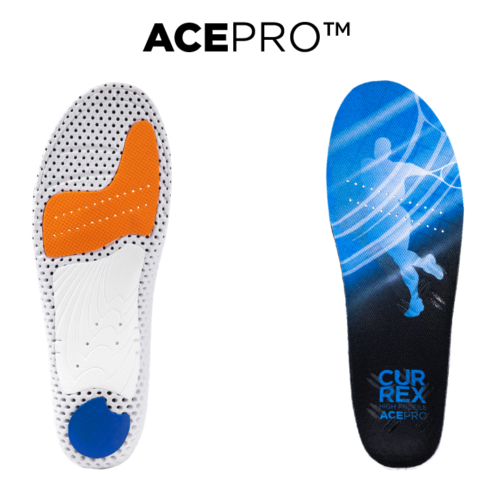CURREX ACEPRO: dense cushioning base layer, vented top cover, high rebound forefoot cushioning, dynamic shell, multiple supergrip zones, standard width, superior heel cushioning #profile_high