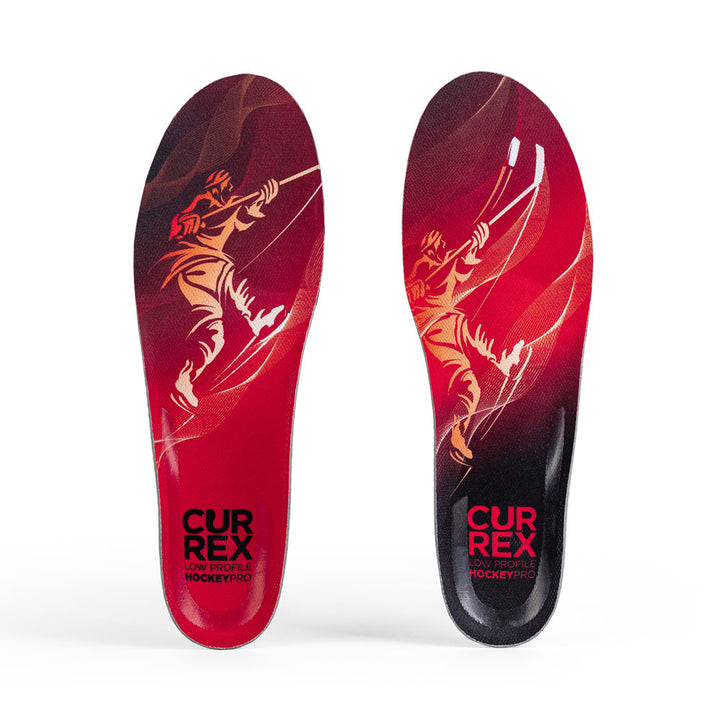 Top view of red colored HOCKEYPRO low profile pair of insoles #profile_low