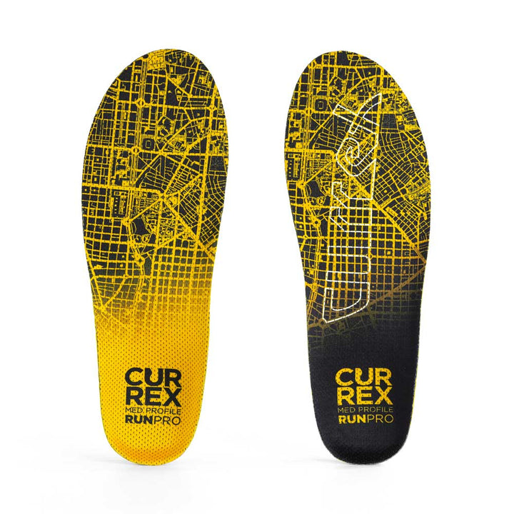 Top view of yellow orange colored RUNPRO medium profile pair of insoles #profile_medium