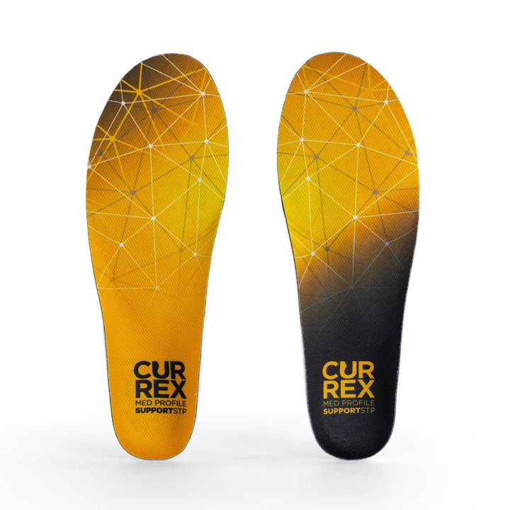 Top view of yellow orange colored SUPPORTSTP medium profile pair of insoles #profile_medium