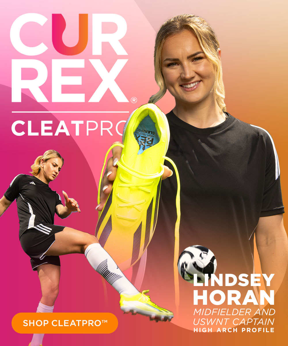Lindsey Horan: Midfielder and USWNT Captain. She uses the High Arch Profile CURREX® CLEATPRO™. "Anything that can assist with improving my game and help with comfort on the field and recovery afterwards is exactly what I want, and CLEATPRO™ does exactly that for me." SHOP CLEATPRO™