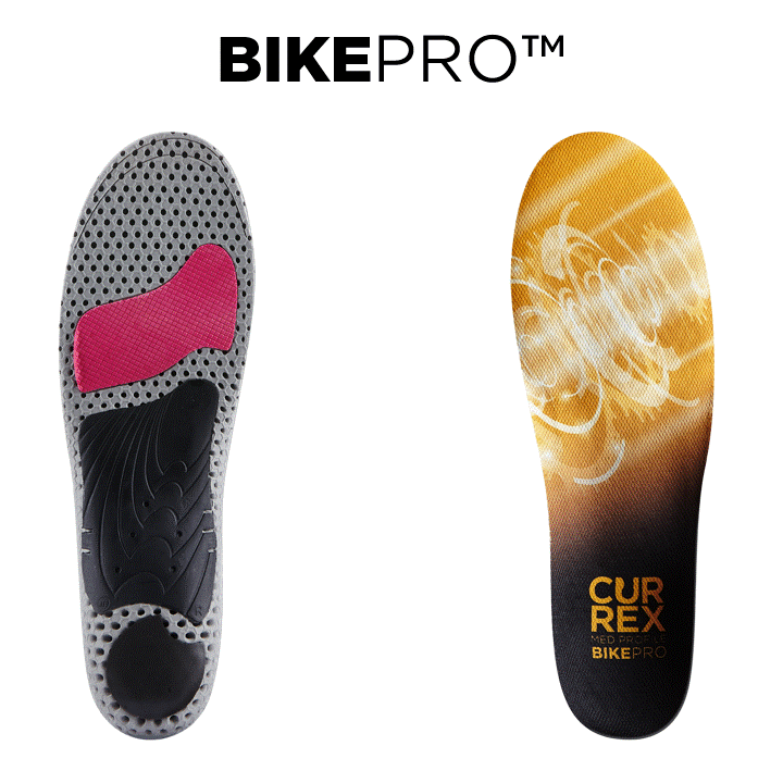 CURREX BIKEPRO: balanced cushioning base layer, high rebound forefoot cushioning, standard top cover, firmer dynamic shell, narrow width for bike shoes, soft & energy absorbing heel cushioning #profile_low