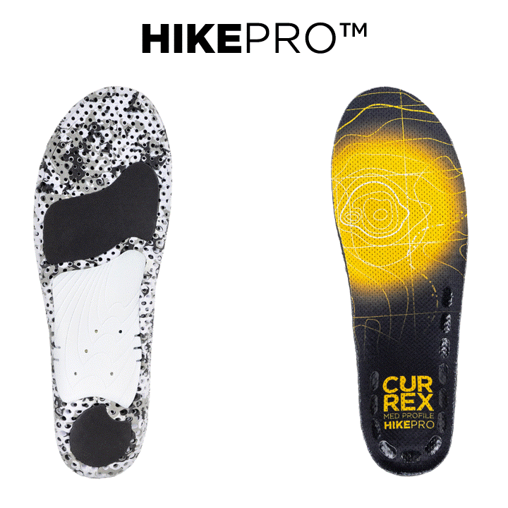 CURREX HIKEPRO: moderate cooling base layer, soft forefoot cushioning, tekdry moisture absorbing top cover, dynamic shell, standard width for hiking boots, supergrip zone, dense heel cushioning #profile_medium
