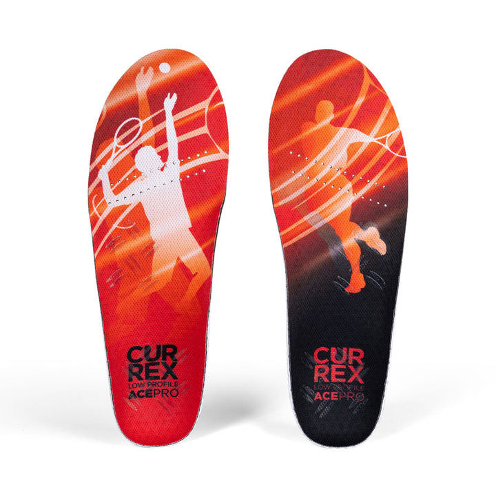 Top view of red colored ACEPRO low profile pair of insoles #profile_low