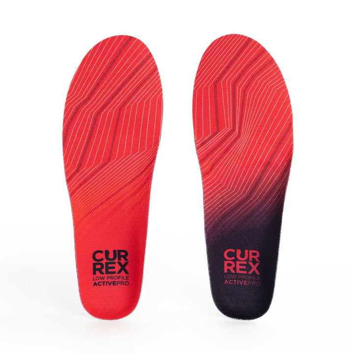 Top view of red colored ACTIVEPRO low profile pair of insoles #profile_low