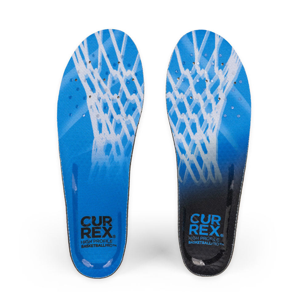 Top view of blue colored BASKETBALLPRO high profile pair of insoles #profile_high
