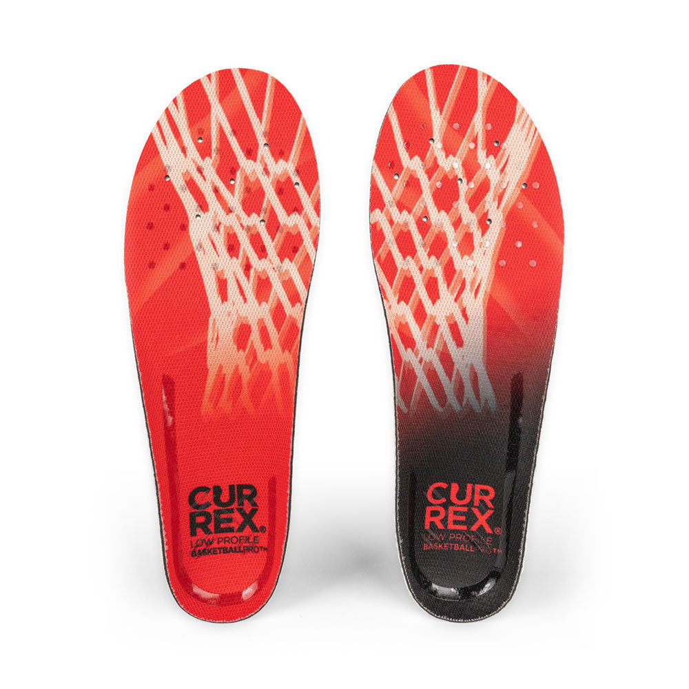 Top view of red colored BASKETBALLPRO low profile pair of insoles #profile_low
