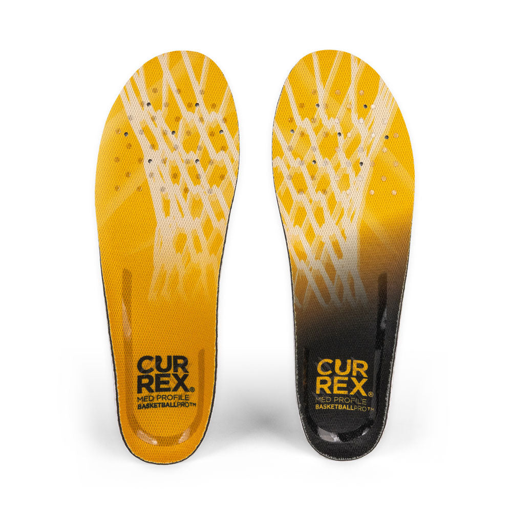 Top view of yellow colored BASKETBALLPRO medium profile pair of insoles #profile_medium