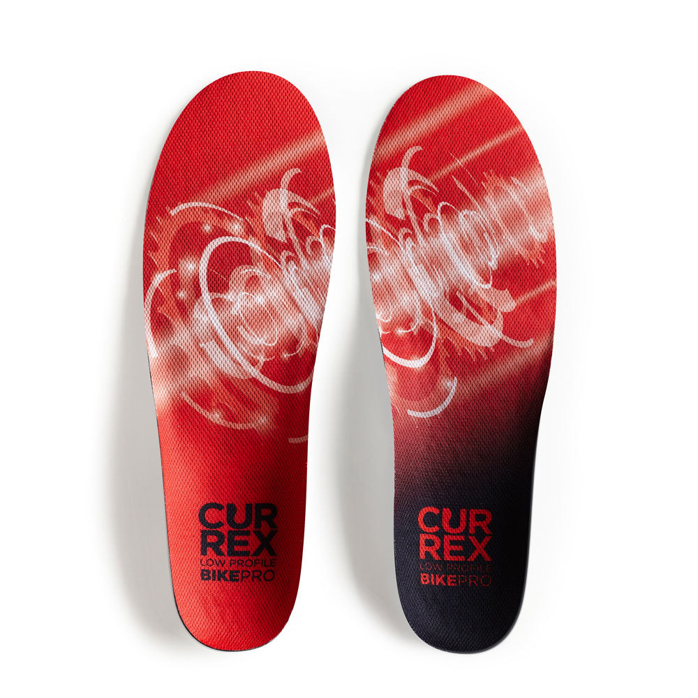 Top view of red colored BIKEPRO low profile pair of insoles #profile_low