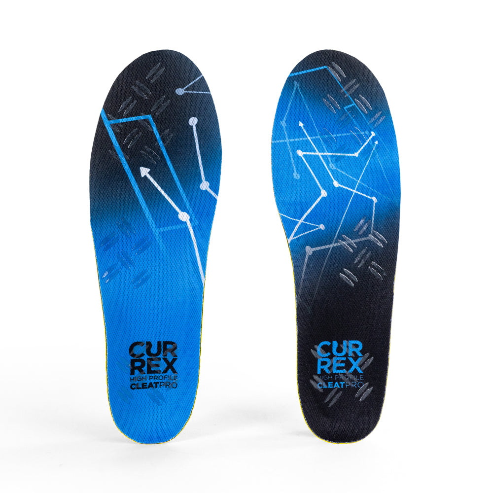 Top view of blue colored CLEATPRO high profile pair of insoles #profile_high