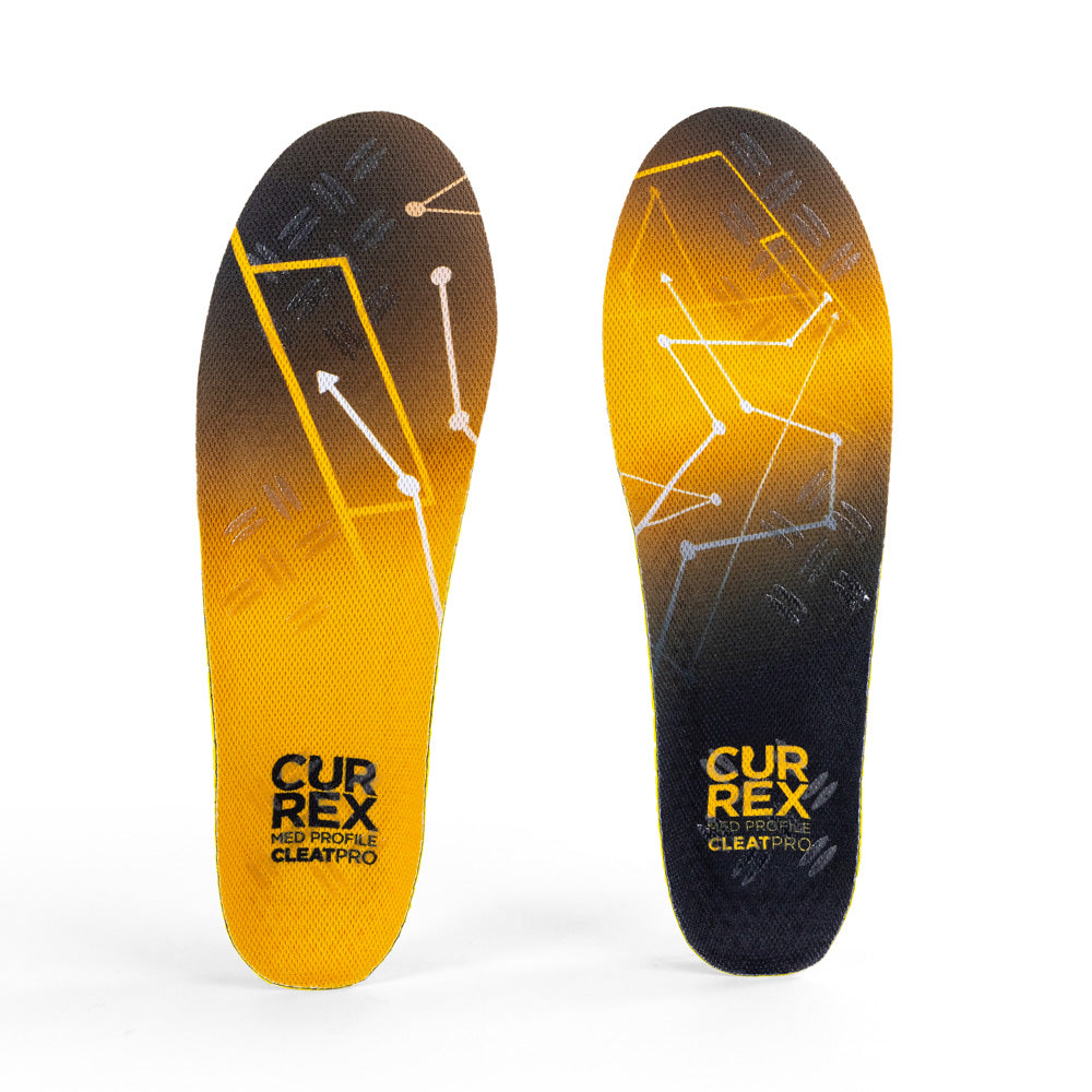 Top view of yellow colored CLEATPRO medium profile pair of insoles #profile_medium