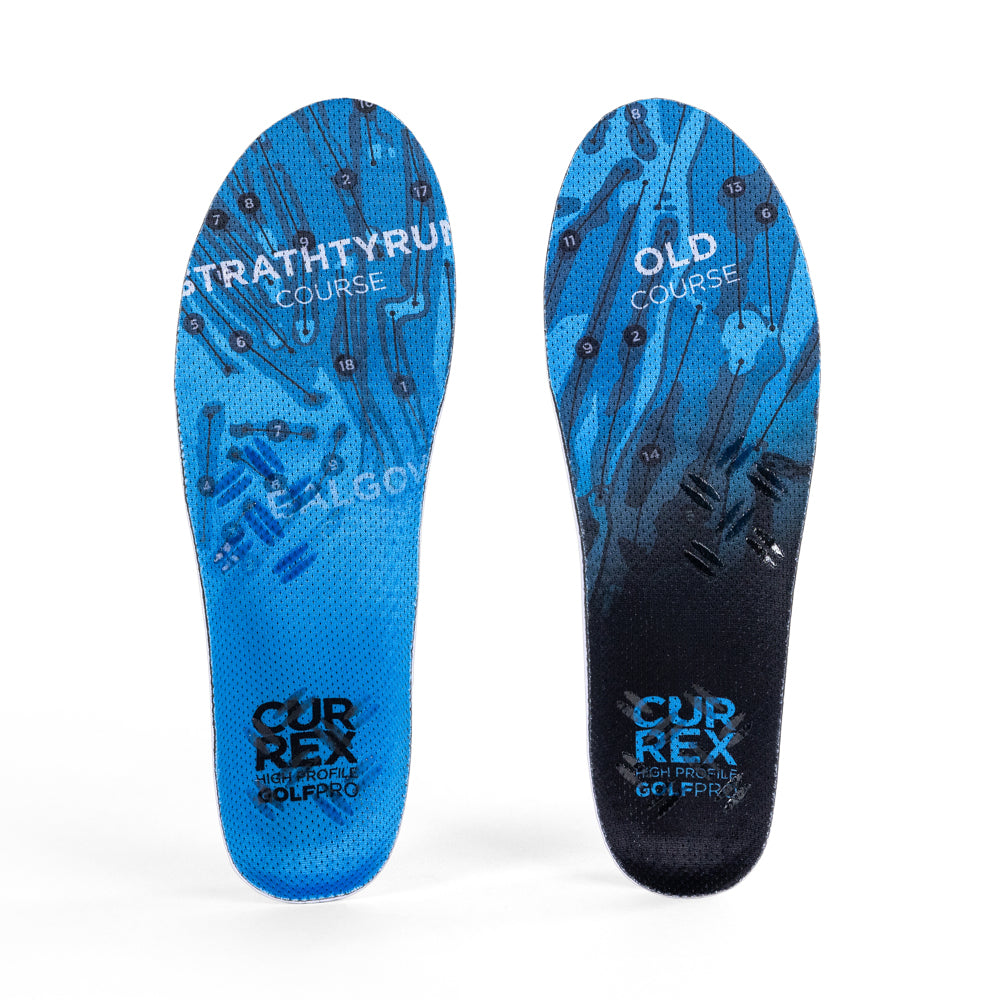 Top view of blue colored GOLFPRO high profile pair of insoles #profile_high