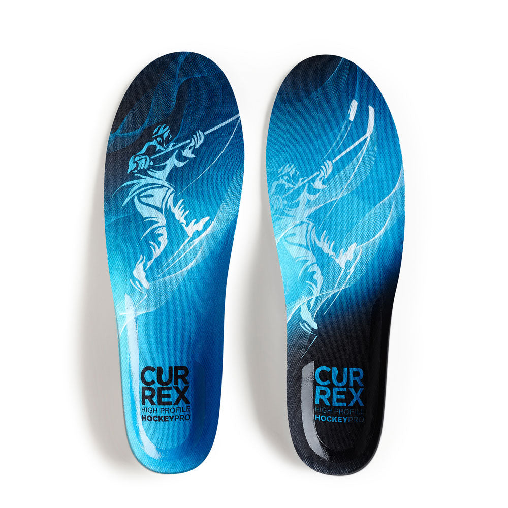 Top view of blue colored HOCKEYPRO high profile pair of insoles #profile_high