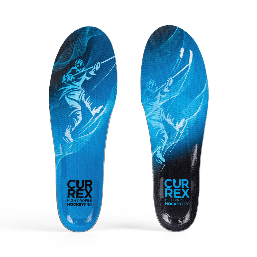 Top view of blue colored HOCKEYPRO high profile pair of insoles #profile_high