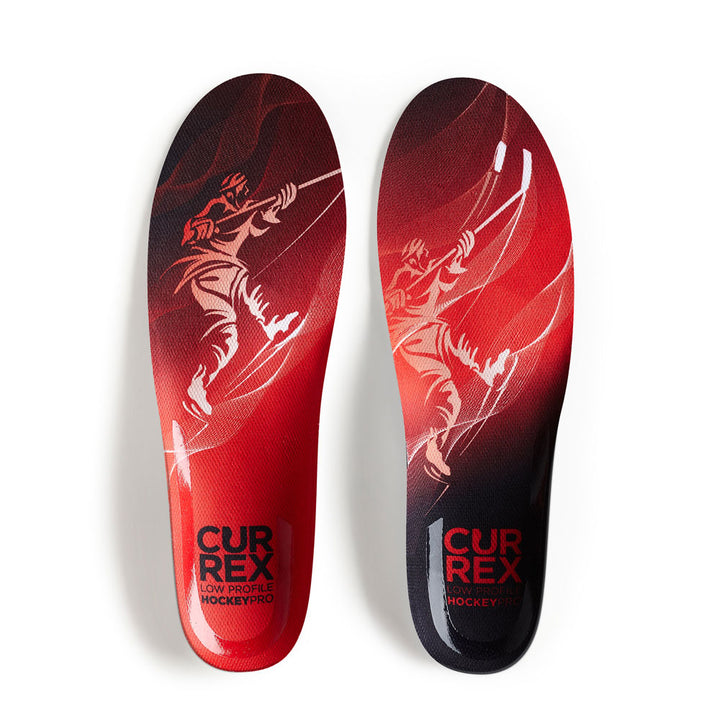 Top view of red colored HOCKEYPRO low profile pair of insoles #profile_low