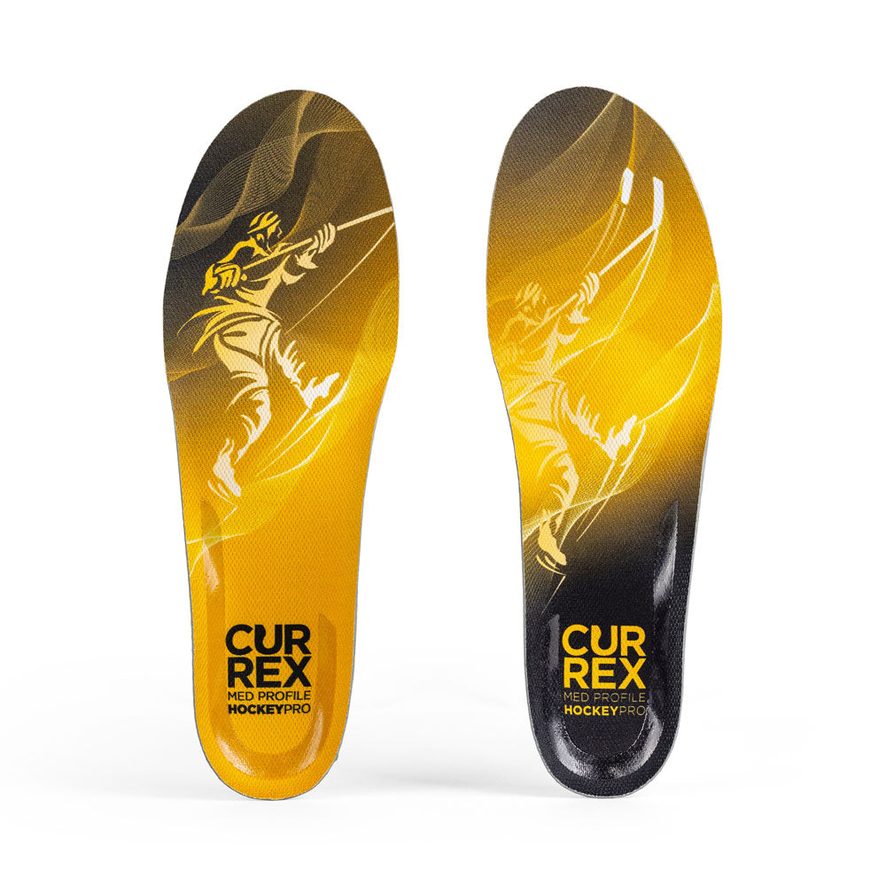 Top view of yellow colored HOCKEYPRO medium profile pair of insoles #profile_medium