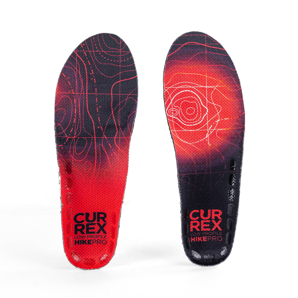 Top view of red colored HIKEPRO low profile pair of insoles #profile_low