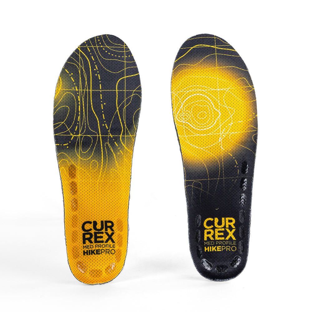 Top view of yellow colored HIKEPRO medium profile pair of insoles #profile_medium