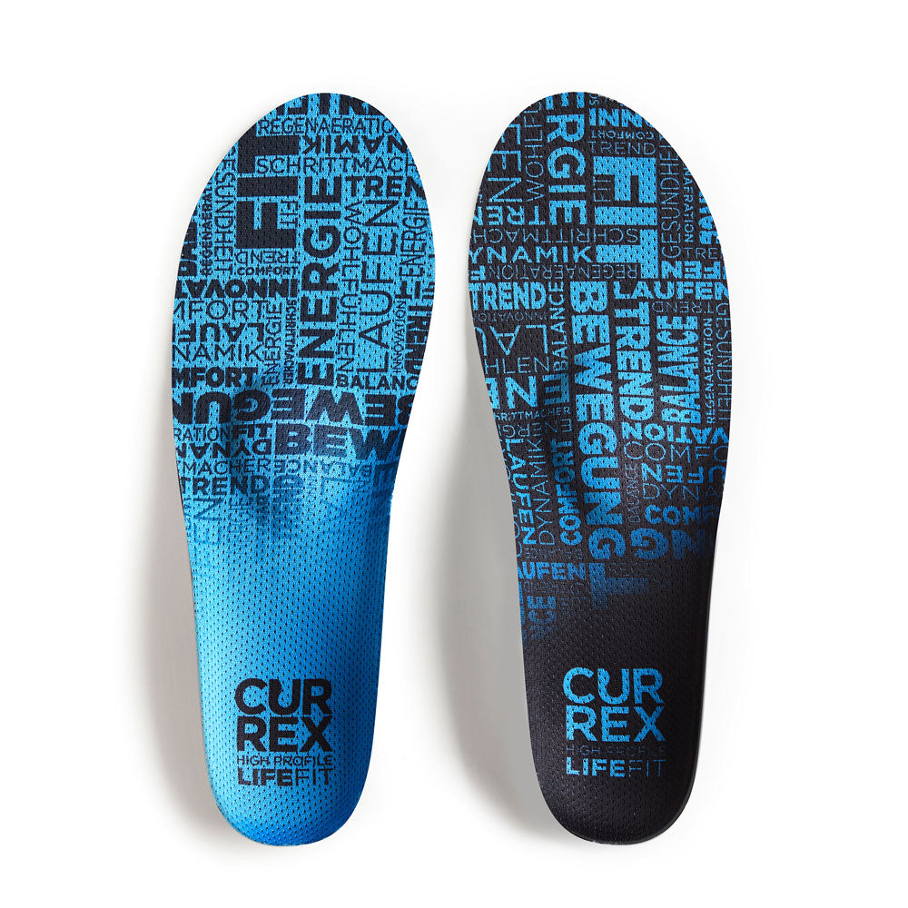 Top view of blue colored LIFEFIT high profile pair of insoles #profile_high