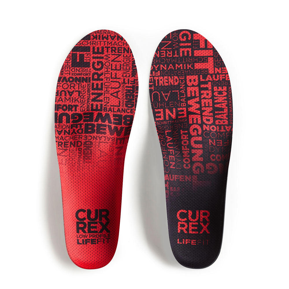 Top view of red colored LIFEFIT low profile pair of insoles #profile_low