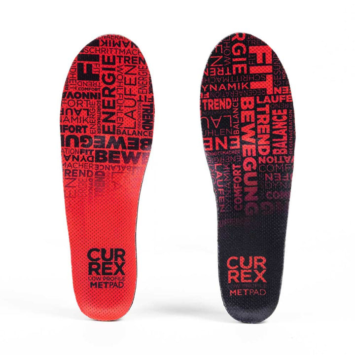 Top view of red colored METPAD low profile pair of insoles #profile_low