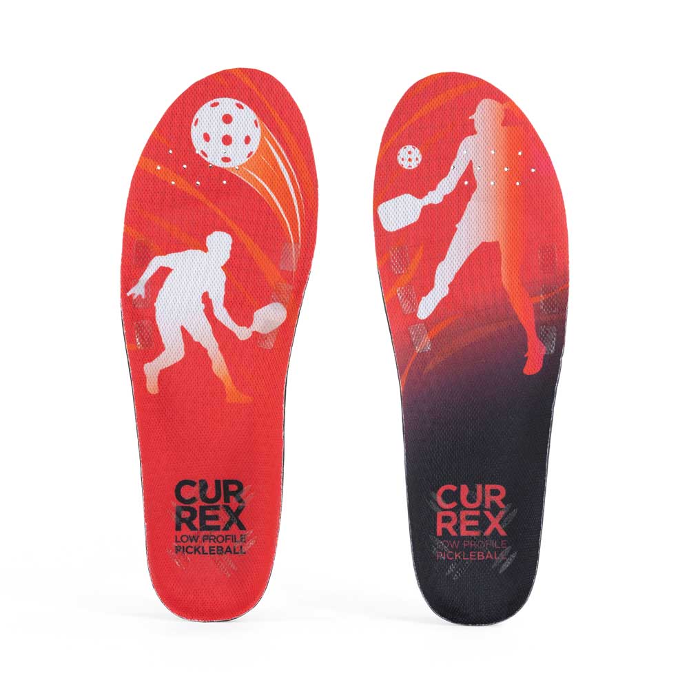 Top view of red colored PICKLEBALLPRO low profile pair of insoles #profile_low