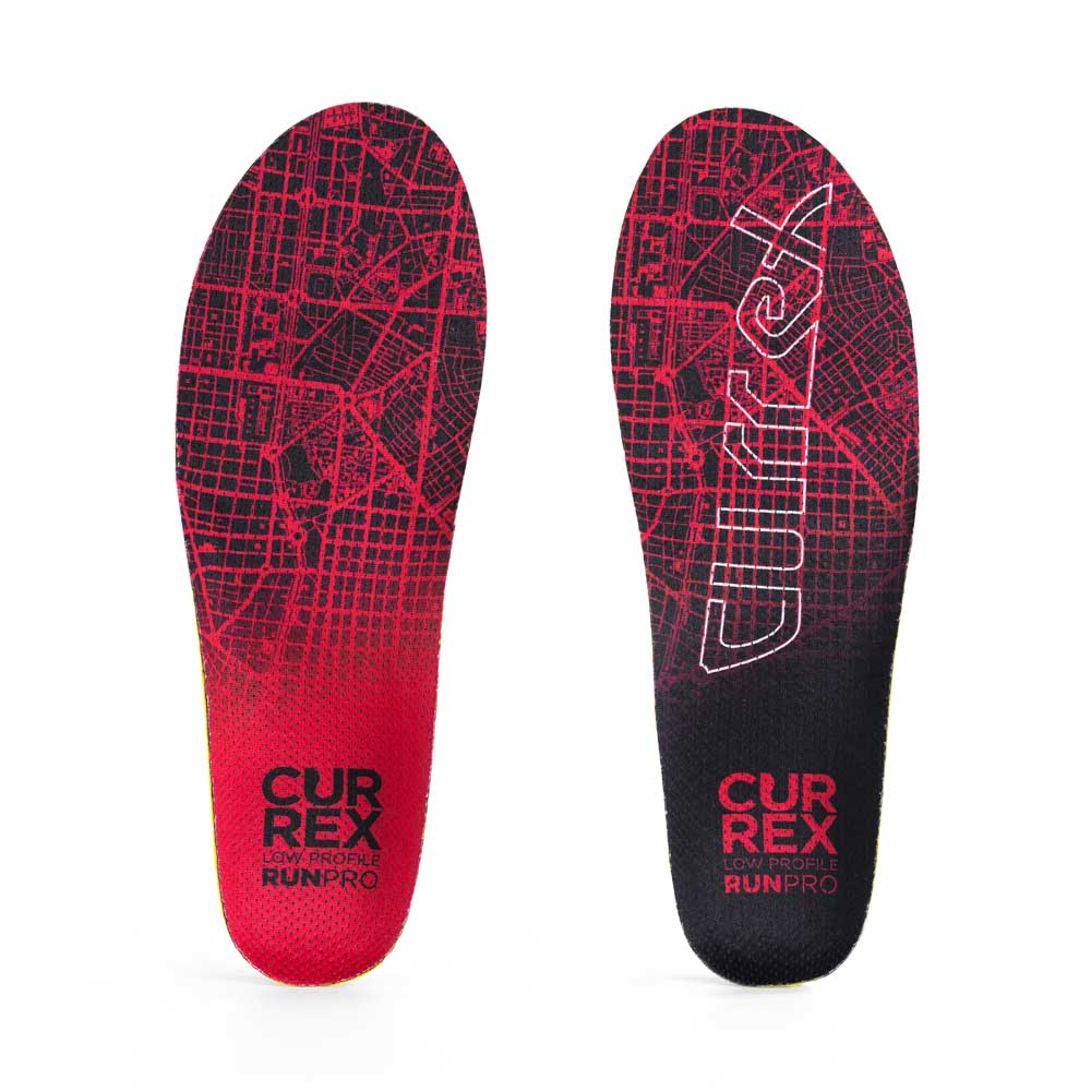 Top view of red colored RUNPRO low profile pair of insoles #profile_low