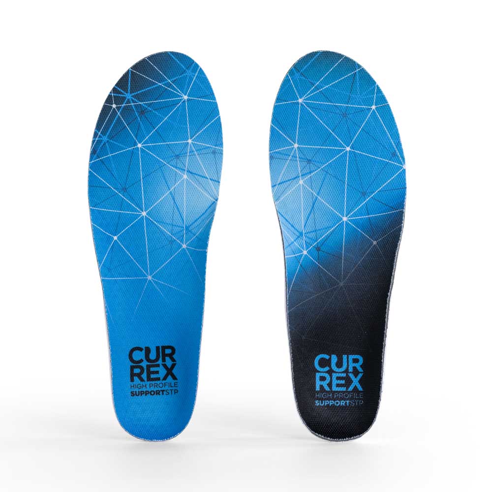 Top view of blue colored SUPPORTSTP high profile pair of insoles #profile_high