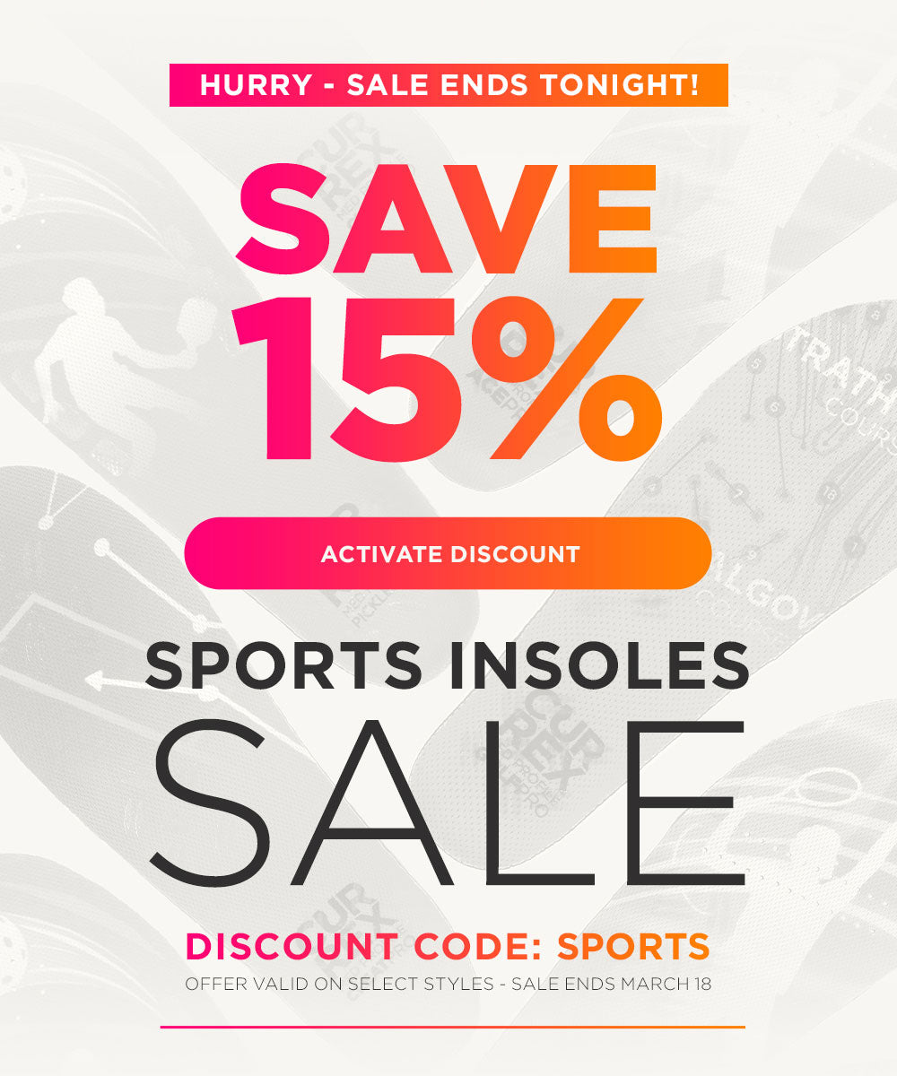 HURRY, SALE ENDS TONIGHT! Save 15% off sports insoles. Activate discount. Use discount code SPORTS. Offer valid on select styles. Sale ends March 18 at 11:59PM EST.